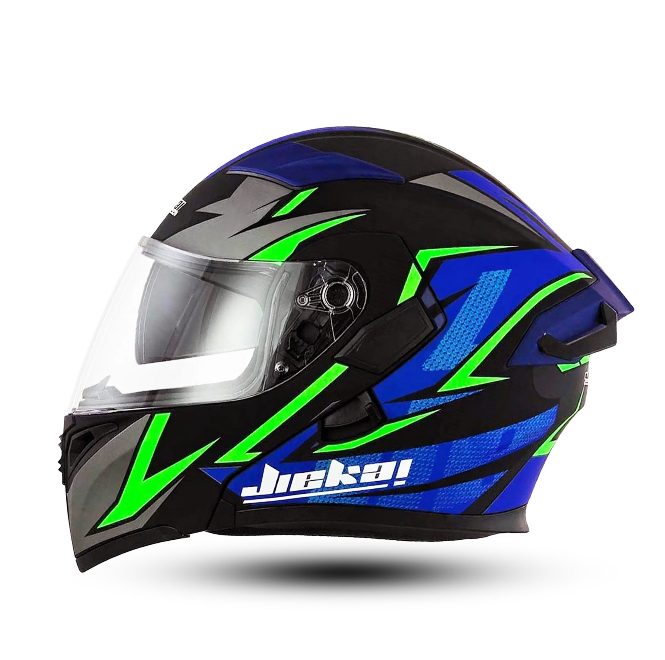 JIEKAI Motorcycle Helmet 902 Lightning Blue Green Motorcycle Uncovered Helmet Flip up Chin Double Visor Full Face New Model with Spoiler